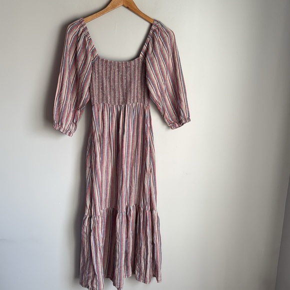 Marine Layer Ivy Smocked Linen Blend Striped Maxi Dress in Brick XS - Picture 4 of 14